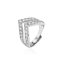 Detailed close-up of double-row V-shaped open ring featuring micro-pave zircons - Style J / White Gold