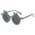 Kids round rabbit ear sunglasses in matte sage green with dark grey tinted lenses - Green Frame Grey Lens