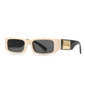 Modern rectangular sunglasses with beige front frame and black temples with gold metal - Milk White