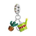 Cactus and watering can charm in green enamel with red hearts for bracelets - Cactus Green Watering Can Style (2)