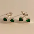 Cherry earrings with heart-shaped green stones and silver metal base design - Silver With Green Zircon (PDE2126)