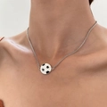 Chic silver football pendant necklace with black and white enamel on a metal chain - Necklace / Black & White Soccer