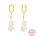 S925 sterling silver hoop earrings with irregular translucent white natural stones - Gold Opal