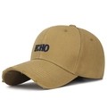 Khaki cotton baseball cap with blue ECHO embroidery and distressed brim detail - Deep Beige