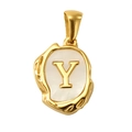 Vintage gold-plated letter Y pendant with white shell inlay and lava texture edges - Letter Y (SP035G-Y(Single Pendant))