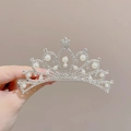 Elegant silver crown hair comb with sparkling rhinestones and pearls for girls - 9# Pearl Rhinestone Flower Hair Comb