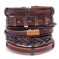 Vijfdelige set vintage gevlochten leren armbanden in bruine en zwarte tinten voor heren - 5-delige set