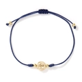 Deep blue braided cord bracelet with religious gold saint medal and adjustable knots - Dark Blue