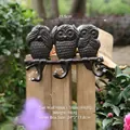 Vintage cast iron three-hook wall rack with decorative owl design in dark brown finish - Three Wise Owls - Triple Hook