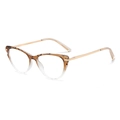 Montura de gafas cat eye con carey marrón y patillas de metal dorado en vista lateral 3D - Marco Té Degradado Oro Anti-luz Azul