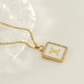 Gold plated 18K stainless steel square pendant with letter X and sparkling zircon inlay - Gold-X