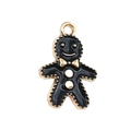 Ciondolo omino di pan di zenzero natalizio in smalto nero con cornice dorata - Pupazzo di Neve Nero (17518) / 1 Pezzo (12x18mm) / Oro Nero