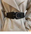 Macro shot of black vintage cinch belt with textured leather and metal C-shape buckle - Black Wide Elastic Girdle Metal C Buckle (54# Belt-Black)