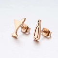 Chic rose gold stainless steel mismatched earrings featuring wine glass and bottle designs - Wine Glass & Bottle (190) / Rose Gold