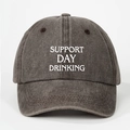 Berretto da baseball in cotone grigio lavato con ricamo bianco Support Day Drinking - caffè
