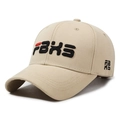 Classic beige cotton baseball cap with black embroidered letters and red accents - Adjustable / Deep Beige