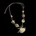 Bohemian style necklace featuring starfish, seashells, and pearls on a brown wax cord - Coffee Bow Shell Style (2#)