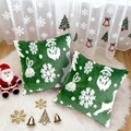 Set of two green plush Christmas pillow covers with white reindeer and snowflake patterns - 18x18 Inch / Green Christmas