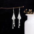 Bohemian silver tassel earrings with geometric diamond hollow design on branches - Rhombus Hollow Bead Tassel E3060-4