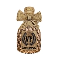 Luxury gold crystal wine bottle clutch bag with VIP rhinestone bow and sparkling finish - Champagne