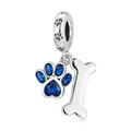 925 sterling silver dog paw bead with blue heart gem and polished bone pendant - Blue Zirconia Paw Bone Pendant (SCC2127)