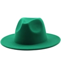 Classic green wool felt jazz fedora hat with wide brim and teardrop crown for men and women - Grass Green