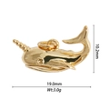 Golden narwhal pendant detail showing dimensions 19.0mm by 10.2mm and 3.0g weight - DZ-3011 Narwhal