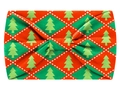Elastic wide headband with Christmas tree plaid pattern and a stylish front twist knot - L17-Red Green Rhombus Tree
