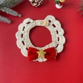 Handmade crochet pet collar with red velvet bow and gold star for Christmas and New Year - XS (1-2kg) / Red Tie Star Collar