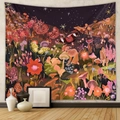Dettaglio di un arazzo bohémien con funghi e motivo foresta psichedelica in una stanza moderna - 73x95cm (Tessuto Spazzolato)