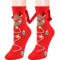 Calze natalizie in pile corallo con corna di renna 3D e dettagli ricamati - Pattern 26 (Red Reindeer Star Embroidery)