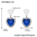 Blue heart glass stone earrings in stainless steel, dimensions 2.3cm by 1.2cm - Blue Faceted Stone Steel Earrings (F947)