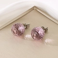 Elegant multi-faceted pink crystal glass stud earrings with durable titanium steel posts - 10mm / Steel Base Pink Faceted Crystal (KE116377-K)
