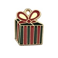 Ciondolo pacchetto regalo di Natale con strisce rosse e fiocco d'oro per fai da te - Scatola Regalo (14257) / 1 Pezzo (15x19mm) / Rosso, nero e oro