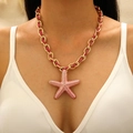 Bohemian style pink starfish pendant necklace with woven metallic cord for women - Pink Rope Pink Starfish Pendant Necklace (8358)