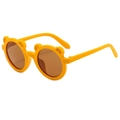 Cute yellow bear-shaped matte frame baby sunglasses with brown round lenses UV400 - Bear Ear Style / Yellow