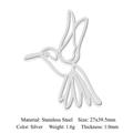 Silver stainless steel hummingbird pendant showing 27x39.5mm dimensions and specs - Hummingbird Small-Silver (LA743)