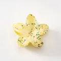 Yellow plumeria hair claw clip with colorful glitter in translucent resin material - Glitter Light Yellow [8cm Large]