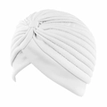 Minimalist white pleated turban hat for women in soft knitted fabric with stretchy finish - One Size / White
