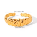 Macro view of gold-plated croissant ring showing twisted texture and dimensions - Gold Wavy Pleated Croissant Ring (HC-R30421)