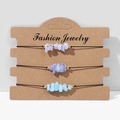 Three-piece handmade woven bracelets with natural irregular crystal stones and gold beads - FK0066 Blue Purple Clear Set
