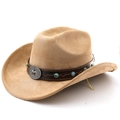 Détail d'un chapeau de cowboy en daim avec bande en cuir, perles turquoise et étoile argent - M (56-58cm) / Khaki