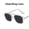 Retro hollow double-bridge square sunglasses with transparent frames and grey lenses - Transparent White Frame Grey Lens