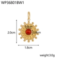 Detalle de dimensiones de colgante de girasol vintage con piedra roja y oro - Oro Piedra Roja