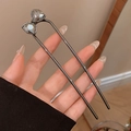 Elegant gunmetal U-shaped hair fork featuring a crystal-embellished bow design for women - Rhinestone Bowknot Hair Stick - Gun Black