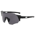 Sporty wraparound cycling sunglasses with black frame and grey lens in 45-degree view - Black Frame Grey Lens