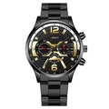 Orologio al quarzo Geneva uomo con cinturino in metallo nero e lancette dorate su quadrante - Cinturino Nero Ago Nero (Estremità Piatta)