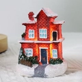 Kerstdorp miniatuurhuisje van hars met warme LED-verlichting en sneeuwaccenten - Rode Baksteen Dubbellaags