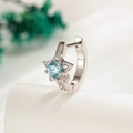 Silver star hoop earring with light blue zircon and clear stones in 316L stainless steel - Blue Zirconia