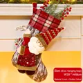 Classic red plaid Christmas stocking with 3D Santa Claus figure, 48cm linen and velvet gift bag - Santa Claus Style (075-A)
